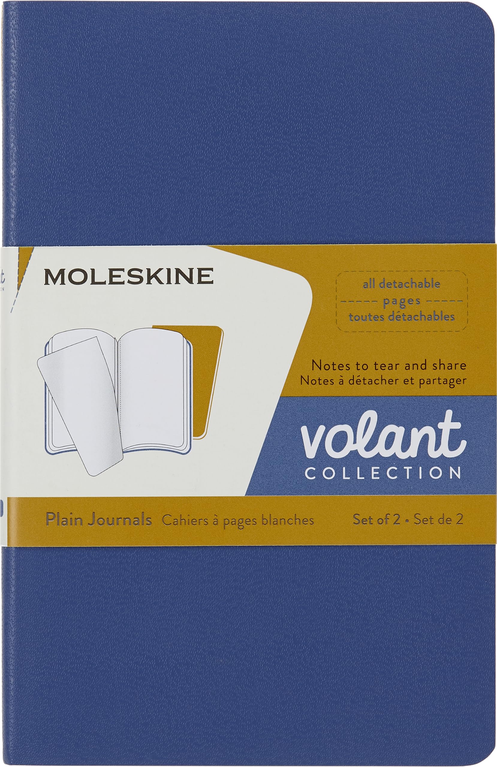Moleskine Volant Journal, Soft Cover, Pocket (3.5' X 5.5') Plain/Blank, Forget-Me-Not Blue/Amber Yellow, 80 Pages (Set Of 2)