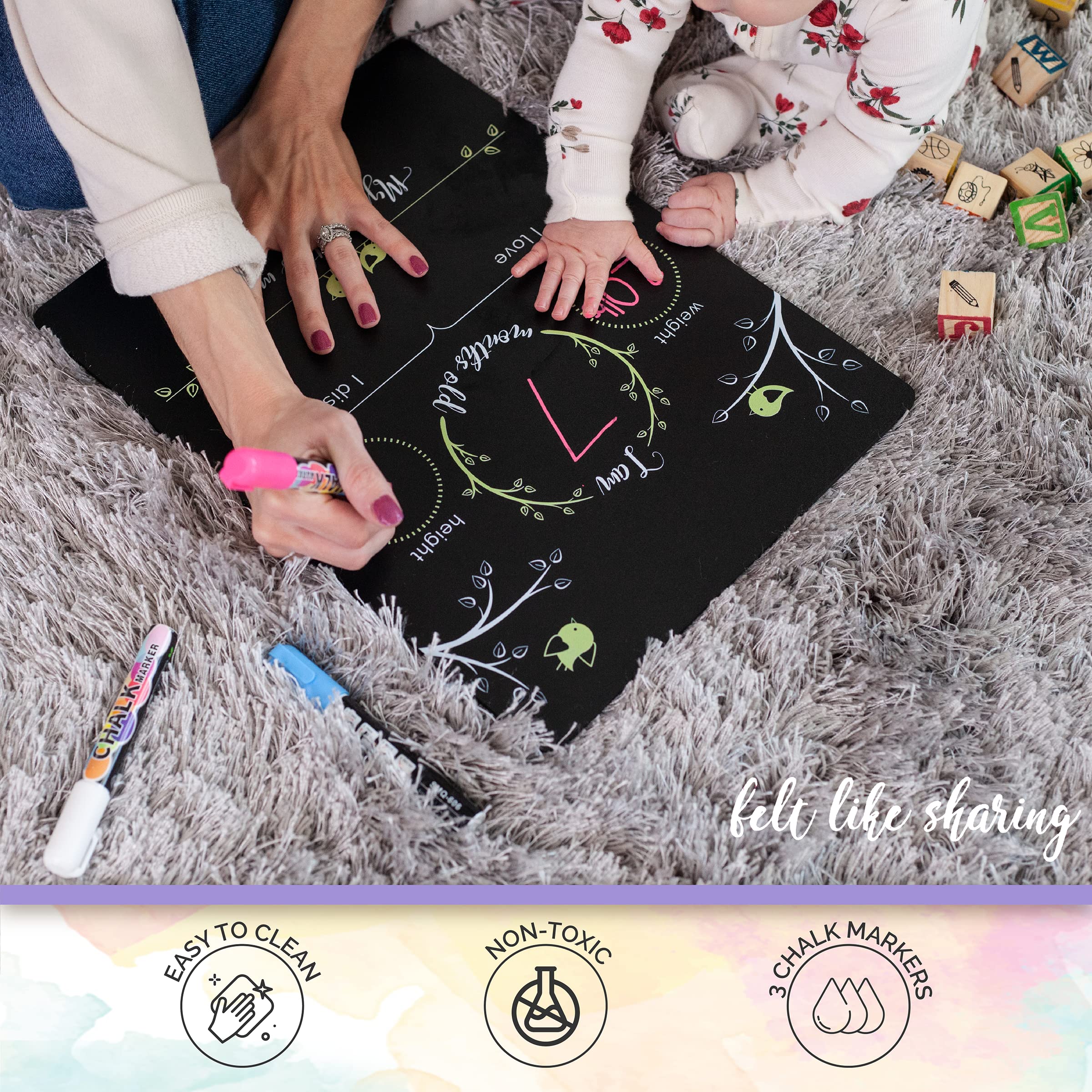 Felt Like Sharing Baby Milestone Chalkboard Sign, Nursery Decor, Baby Message Board - Cute Photo Milestone Board, Baby Growth Ch