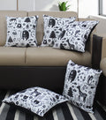 Airwill Cotton Wild Animals Themed Cushion Covers For Cushions & Pillows (Black & White, Pack Of 5)