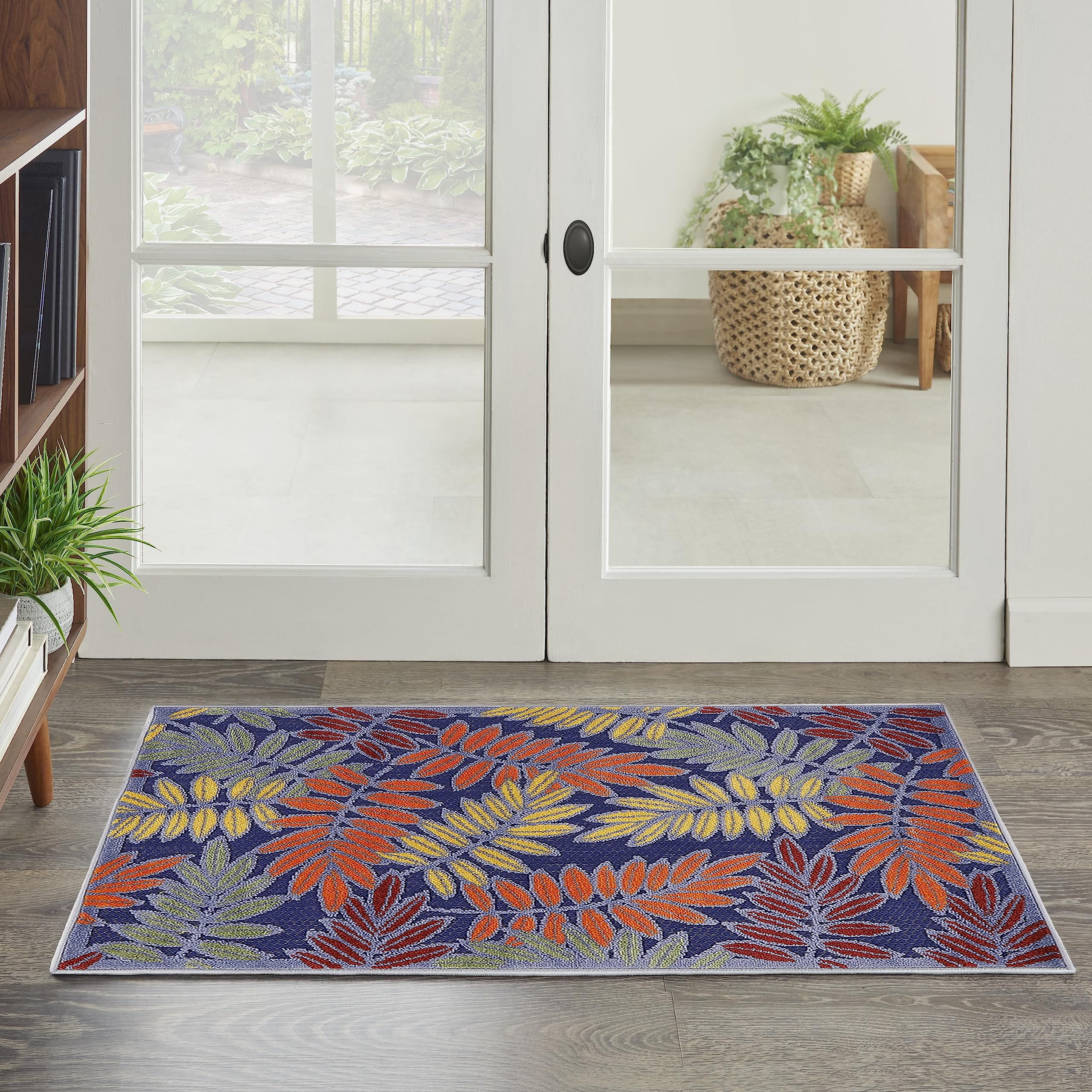 Nourison Aloha Indoor/Outdoor Modern Navy Multicolor 2'8' X 4' Area Rug, Easy Cleaning, Non Shedding, Bed Room, Living Room, Di