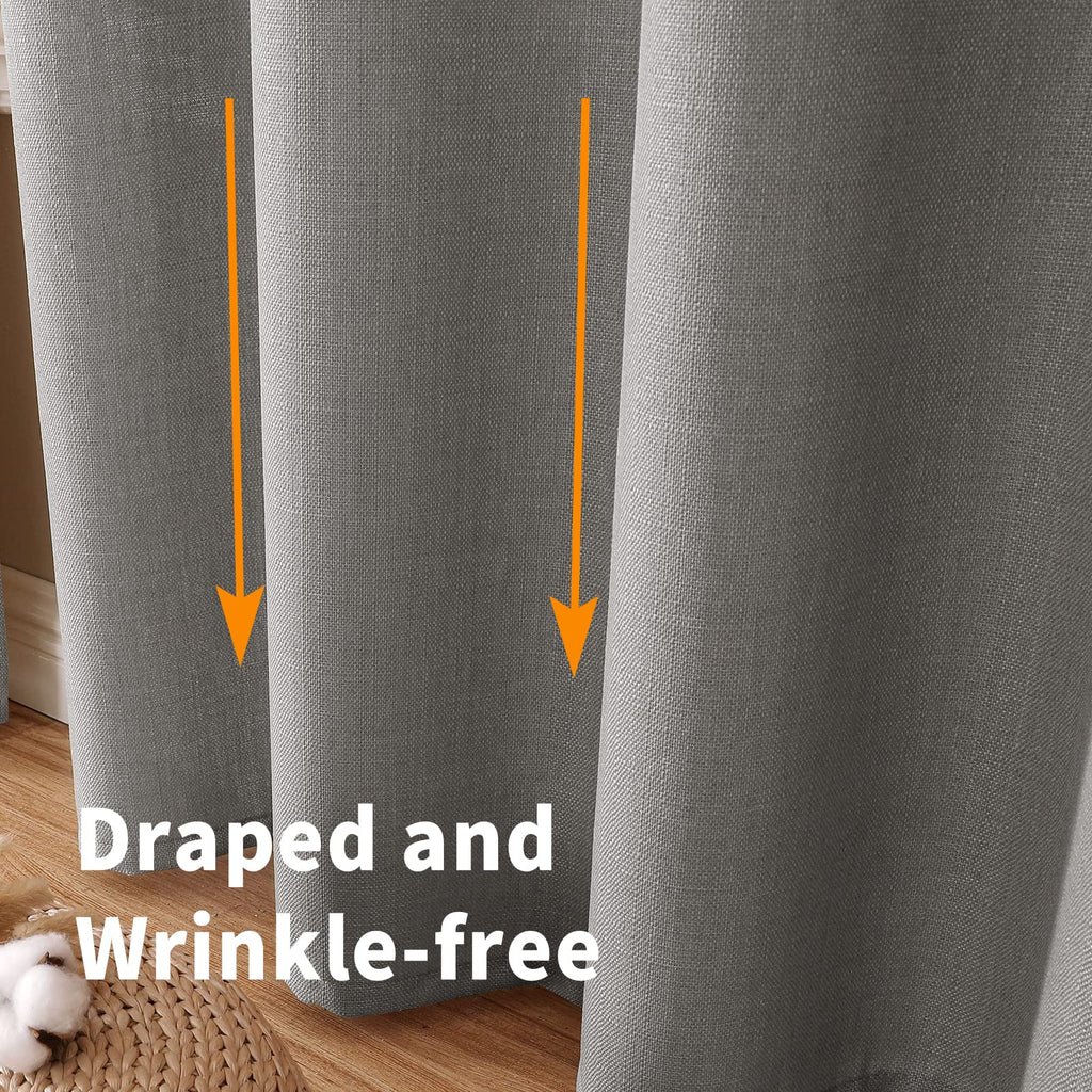 Bgment Natural Faux Linen Curtains For Bedroom, Grommet Thick Linen Semi Sheer Drapes Light Filtering Privacy Window Treatments Curtains For Living Room, Set Of 2 Panels, 52 X 95 Inch, Grey