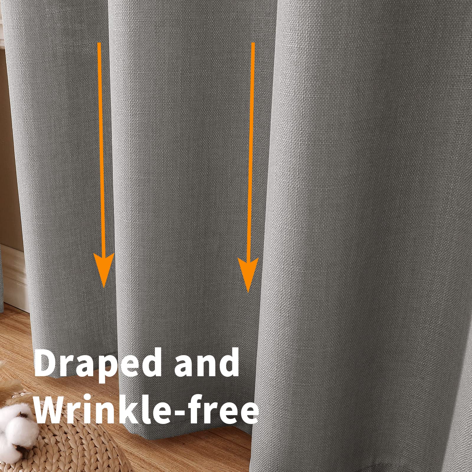 Bgment Natural Faux Linen Curtains For Bedroom, Grommet Thick Linen Semi Sheer Drapes Light Filtering Privacy Window Treatments Curtains For Living Room, Set Of 2 Panels, 52 X 95 Inch, Grey