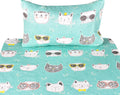 J-Pinno Cats Kitty Cute Twin 100% Cotton 3 Pieces Sheet Set For Kids Girls Children Flat Sheet + Fitted Sheet + Pillowcase Beddi