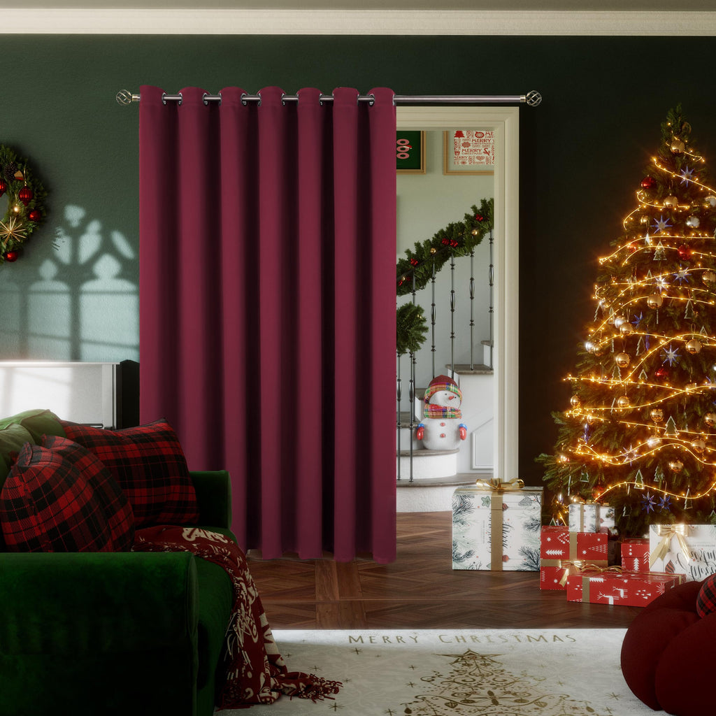 Bgment Christmas Sliding Door Curtains For Living Room, Wide Room Darkening Curtains Thermal Insulated Blackout Privacy Soundproof Divider Window Curtains, 1 Panel, Burgundy, 100 X 108 Inches