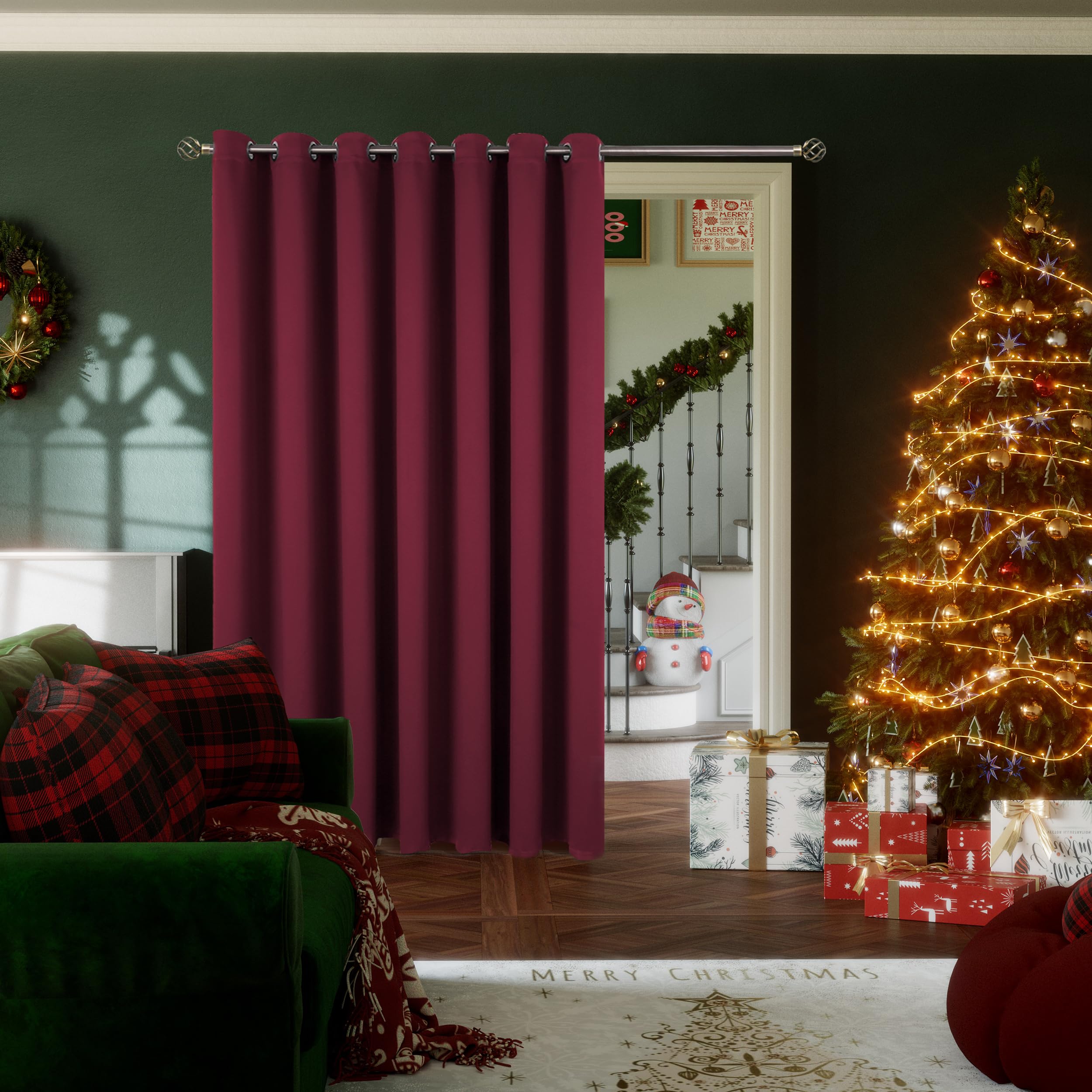 Bgment Christmas Room Divider Curtain 96 Inch Long For Sliding Glass Door, Wide Room Darkening Curtain For Living Room, Blackout Thermal Doorways Curtain For Bedroom, Burgundy, 1 Panel, 100 W X 96 L