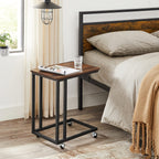 Vasagle End Table, C Shaped Tv Tray With Metal Frame Rolling Casters, Industrial Side Table For Living Room Bedroom, 19.7 X 13.8 X 23.6 Inches, Dark Walnut And Black