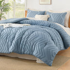 Litanika Grayish Blue California King Comforter Set, 3 Pieces Cal King Oversized Chevron Tufted Bedding Comforter Sets, Fluffy B