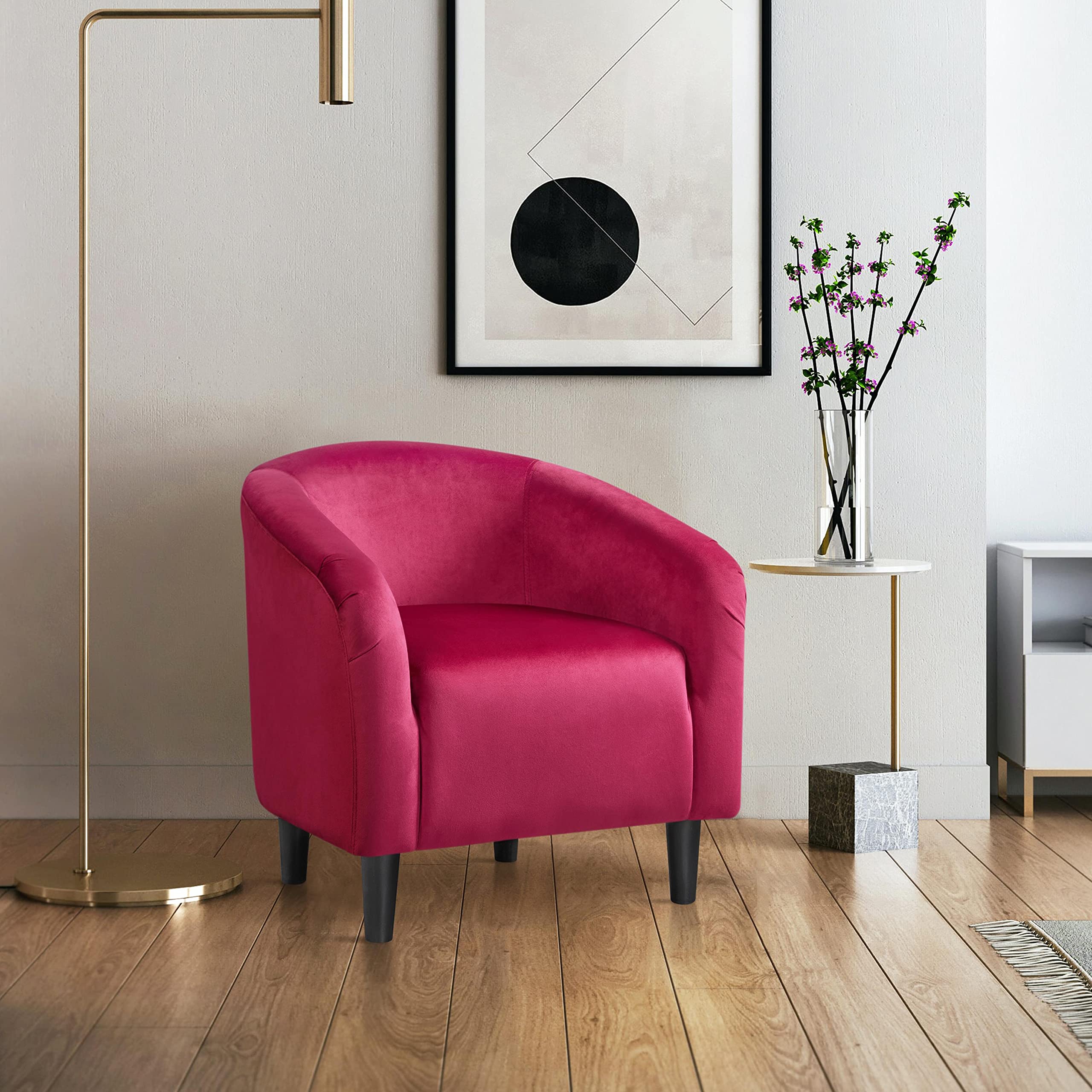Yaheetech Club Chair, Velvet Accent Chair Upholstered Barrel Chair Sitting Chair With Armrest And Low Back For Living Room Bedroom, Rose Red