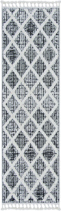 HomeRoots 3' X 5' Charcoal Diamonds Area Rug with Fringe