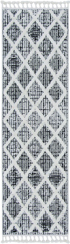 HomeRoots 3' X 5' Charcoal Diamonds Area Rug with Fringe
