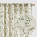 Lazzzy Linen Farmhouse Curtains Green Floral Curtains 63 Inch Length Back Tab Drapes for Living Room Bedroom Light Filtering Cou