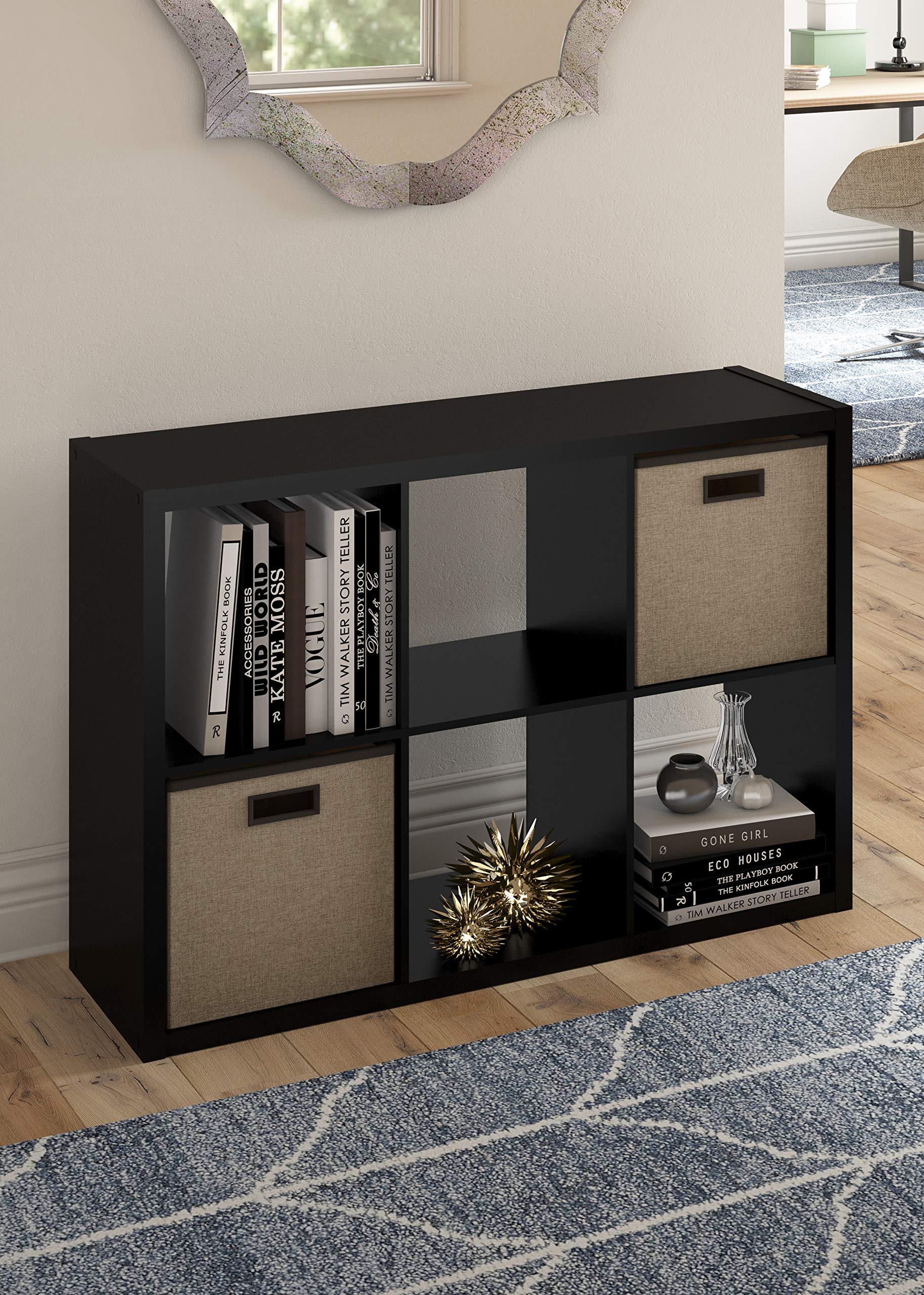 Closetmaid 6 Cube Storage Shelf Organizer Bookshelf With Open Back, Vertical Or Horizontal, Easy Assembly, Wood, Black Finish