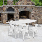 Flash Furniture Commercial Grade 31.5" x 63" Rectangular White Metal Indoor-Outdoor Table Set with 4 Arm Chairs