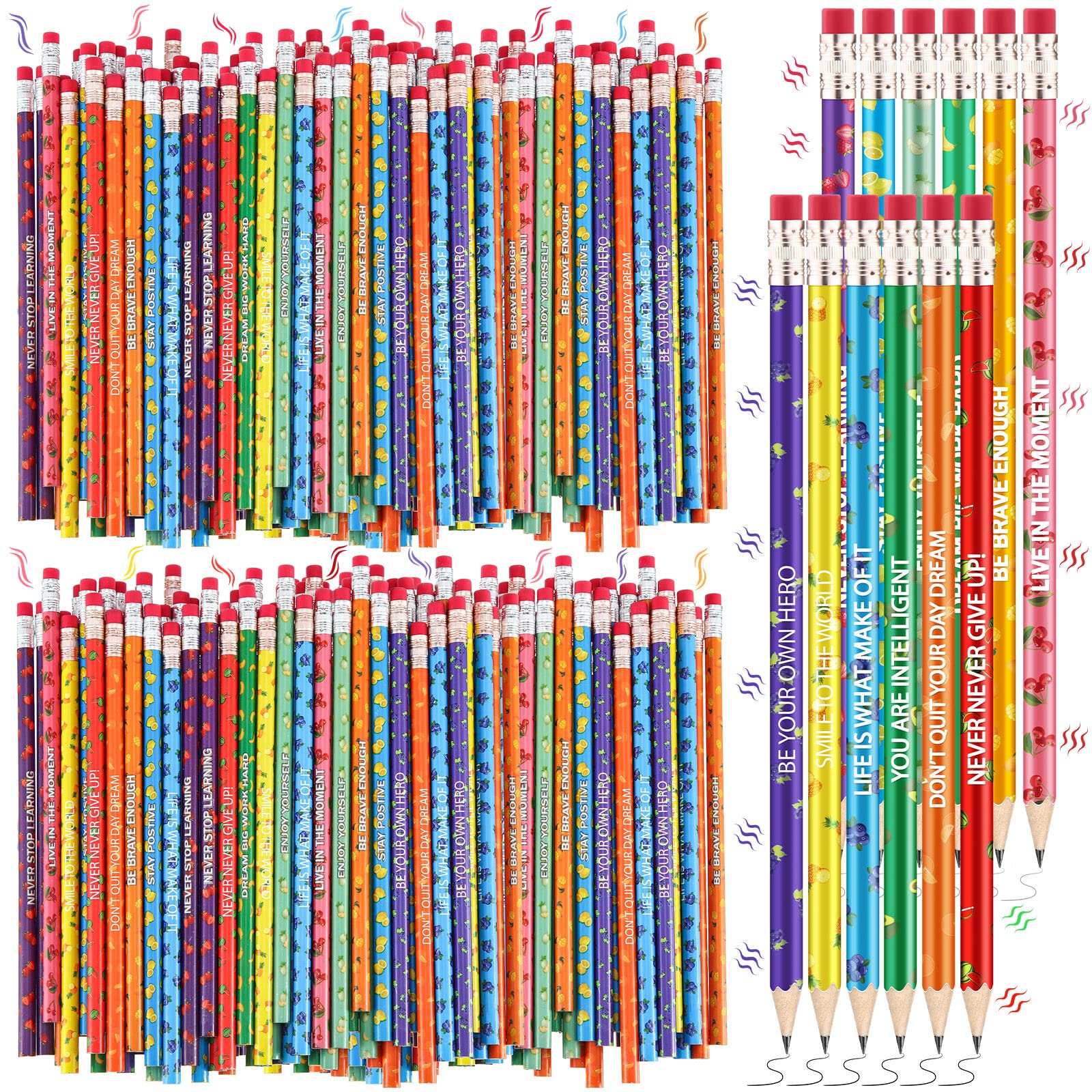 Scented Inspirational Motivational Pencils Student Colorful Fruit Pencils Cute Pencils With Eraser Wood Graphite Pencil For Girl