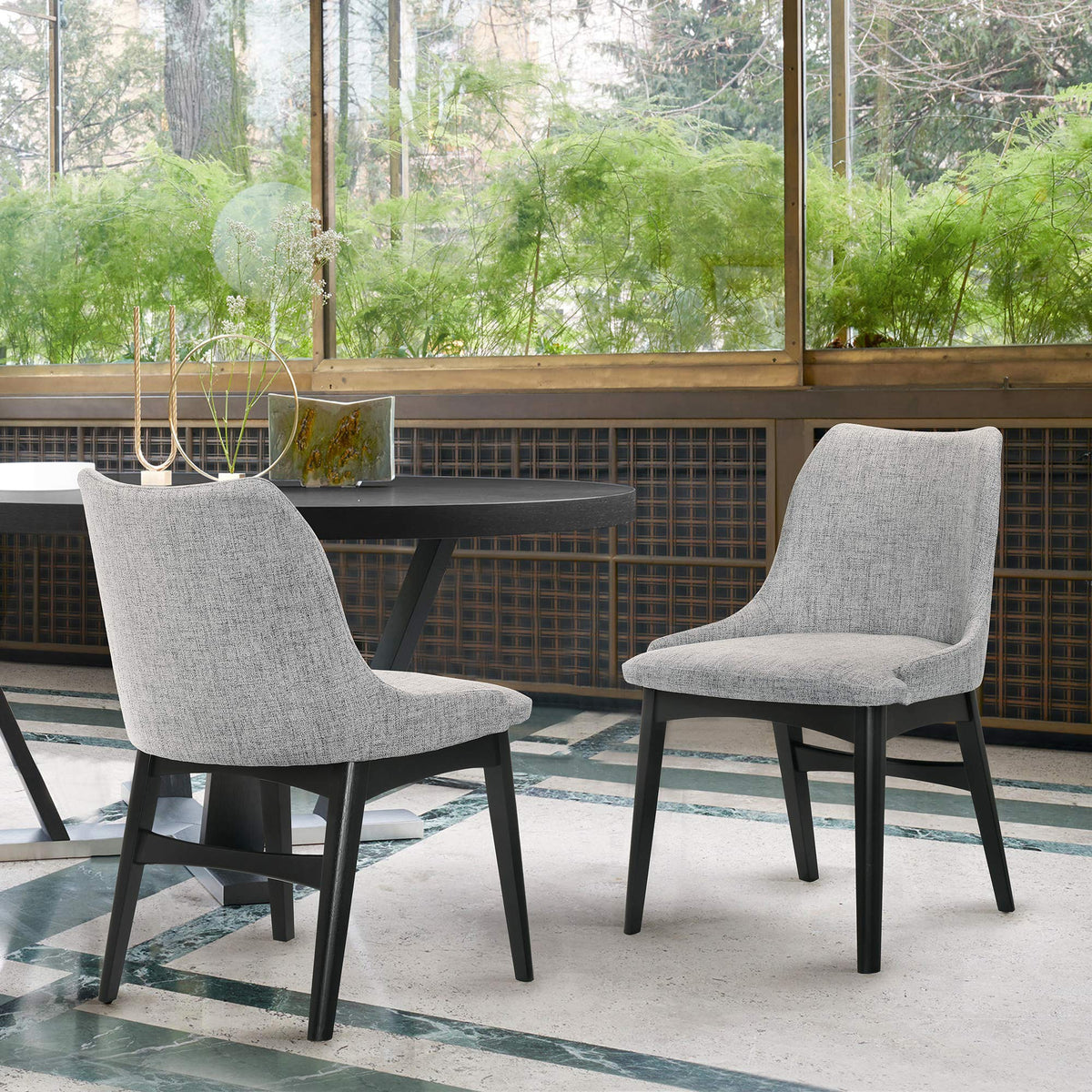 Armen Living Azalea Fabric Wood Dining Side Chairs-Set of 2, 19'' SH, Gray/Black
