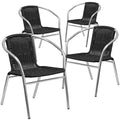 4 Pk. Aluminum and Black Rattan Commercial Indoor-Outdoor Restaurant Stack Chair