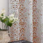 Mrs.Naturall Rusty Orange Curtains 63 Inch Length For Bedroom 2 Panels Grommet Burnt Orange Medallion Patterned Damask Moroccan Design Semi Sheer Drapes For Living Room,Terracotta And Gray Cream