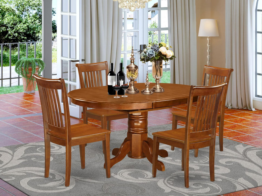 East West Furniture AVPO5-SBR-W Avon 5 Piece Room Set Includes an Oval Kitchen Table with Butterfly Leaf and 4 Dining Chairs, 42x60 Inch