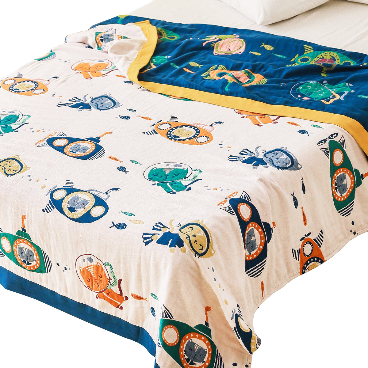 Scientific Sleep Underwater Scuba Cat Kitty Diver Submarine Fish Sea 100% Cotton Muslin Blanket Throw Cover For Bed Couch Sofa C