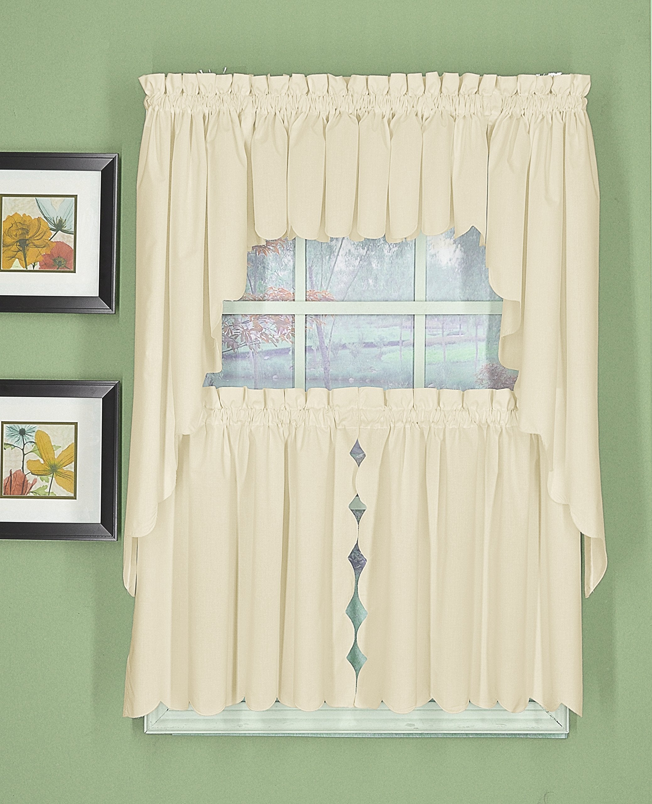 Today'S Curtain, Orleans Scallop Curtain, Ecru 36' Tier Pair And Tieback, 60' W X 36' L, Ecru