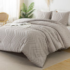 Litanika Linen Queen Size Comforter Sets, 3 Pieces Lightweight Chevron Tufted Bedding Comforter Set, Fluffy Down Alternative Com