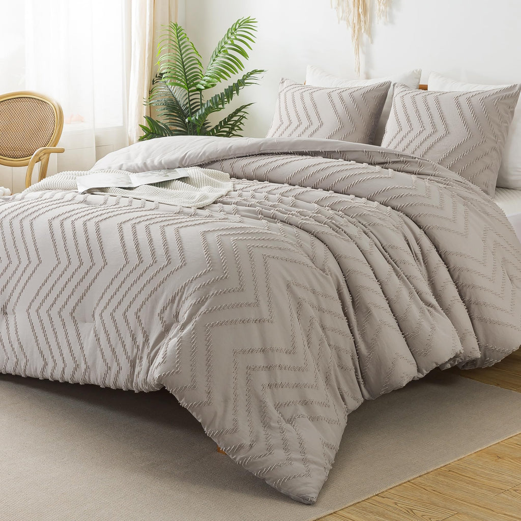 Litanika Linen King Comforter Set, 3 Pieces Lightweight Gray Tufted Bedding Sets, Down Alternative Comforter Fluffy Bed Set Gift