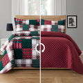 Elegant Comfort 3-Piece Plaid Patchwork Reversible Quilt - Soft Bedspread With Matching Pillow Shams, Heavy Weight Premium Stitc