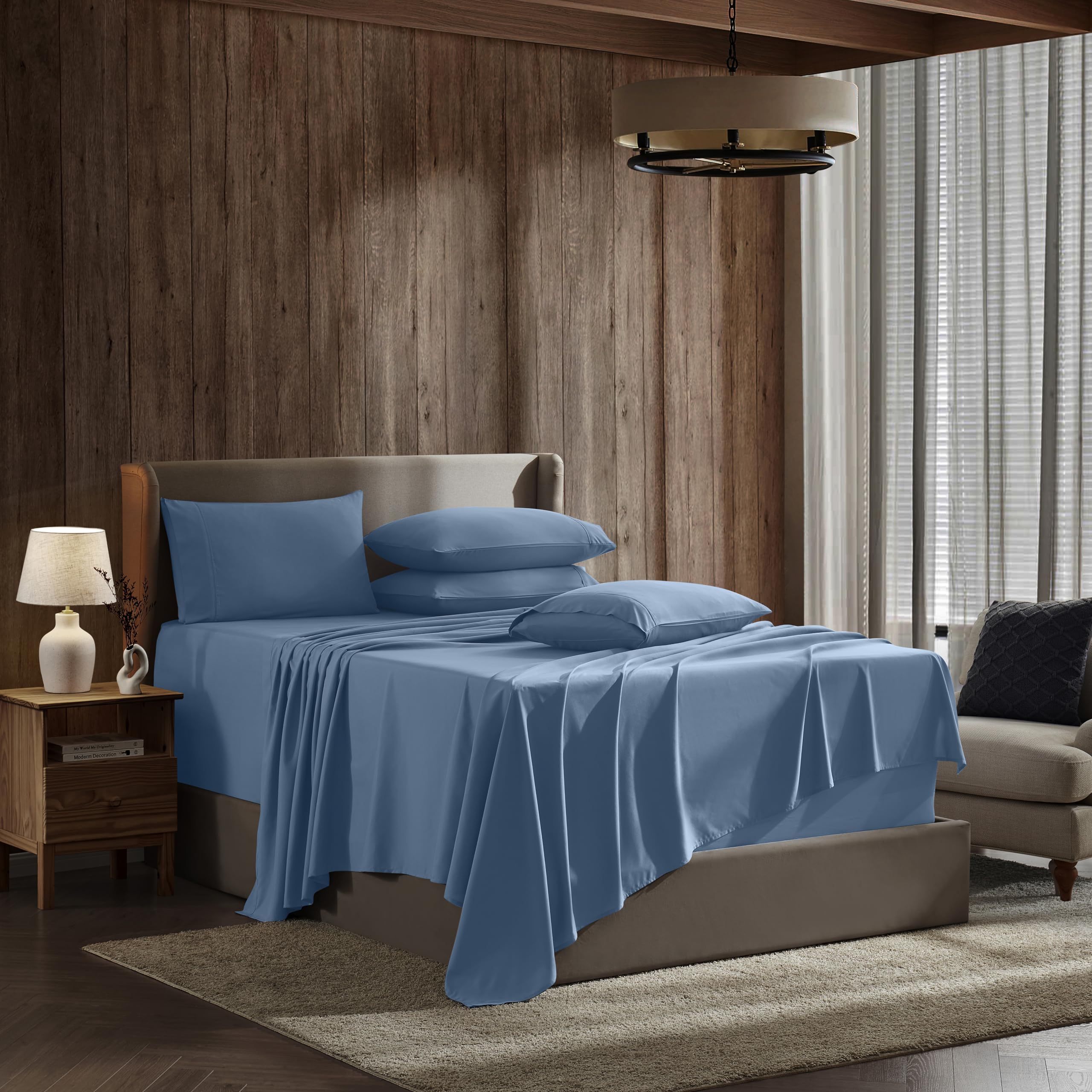 Nestl Extra Deep Pocket Split King Sheet Set - 7 Pc Soft Microfiber Split King Sheet Sets Deep Pocket - Fade Resistant Bedding Sheets & Pillowcases - Split King, Blue Heaven