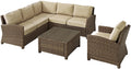 Crosley Furniture Bradenton 5-Piece Outdoor Sectional Sofa Wicker Conversation Patio Furniture Set for Deck, Brown with Sand Cushions