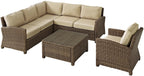 Crosley Furniture Bradenton 5-Piece Outdoor Sectional Sofa Wicker Conversation Patio Furniture Set for Deck, Brown with Sand Cushions