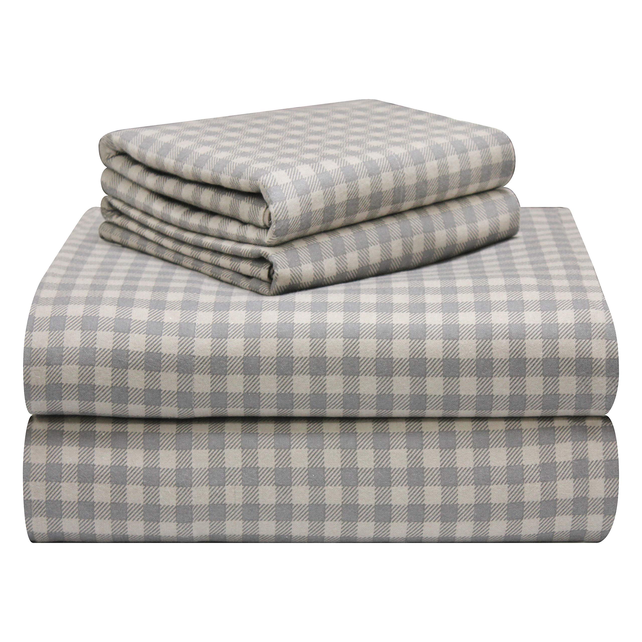 Pointehaven 180 Gsm Luxury 100% Soft Cotton Printed Flannel Sheet Set, Queen, Farmhouse Plaid - Warm & Cozy - Pre-Shrunk -Deep P