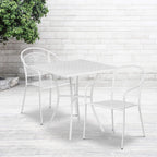 Commercial Grade 28 Square White Indoor-Outdoor Steel Folding Patio Table Set with 2 Square Back Chairs