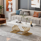Tribesigns Modern Coffee Table, 47 Inch Faux Marble Cocktail Table With Geometric Frame, Rectangular Center Table Tea Table Accent Furniture For Living Room, Simple Assembly (White/Gold)
