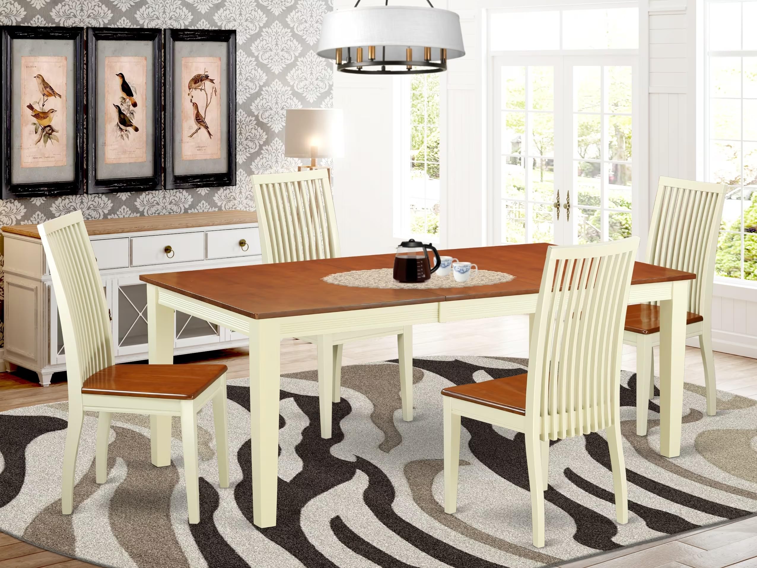 East West Furniture Quip5-Bmk-W 5 Piece Dinette Set For 4 Includes A Rectangle Dining Room Table With Butterfly Leaf And 4 Kitchen Dining Chairs, 40X78 Inch, Buttermilk & Cherry
