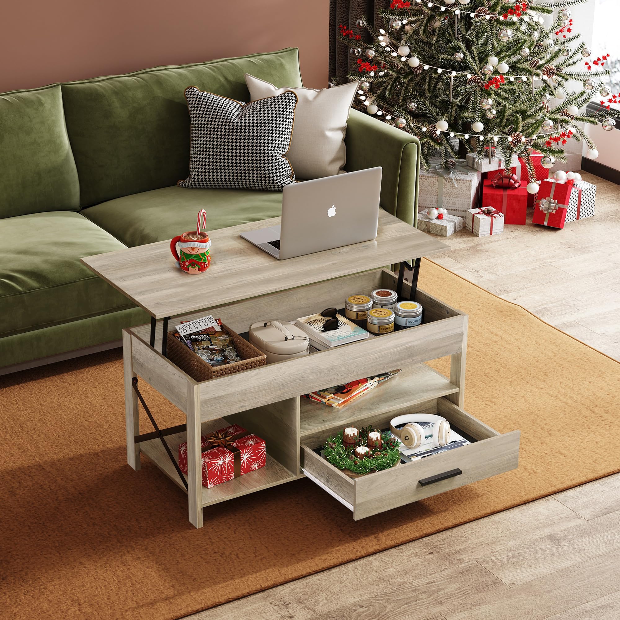 Wlive Coffee Table, 39' Lift Top Coffee Table With Hidden Compartment, Storage Drawers And Storage Shelf For Living Room, Reception Room, Grey