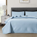 Maple&Stone Quilt Set Queen Size, Lightweight Light Blue Bedspread Ultrasonic Chevron Pattern Light Coverlet For All Season Comf