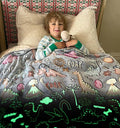 Kids Glow In The Dark Dinosaur Blanket - Dinosaur Blanket For Boys - Kids Fleece Blankets - Soft Kids Throw Blanket 50'X60'
