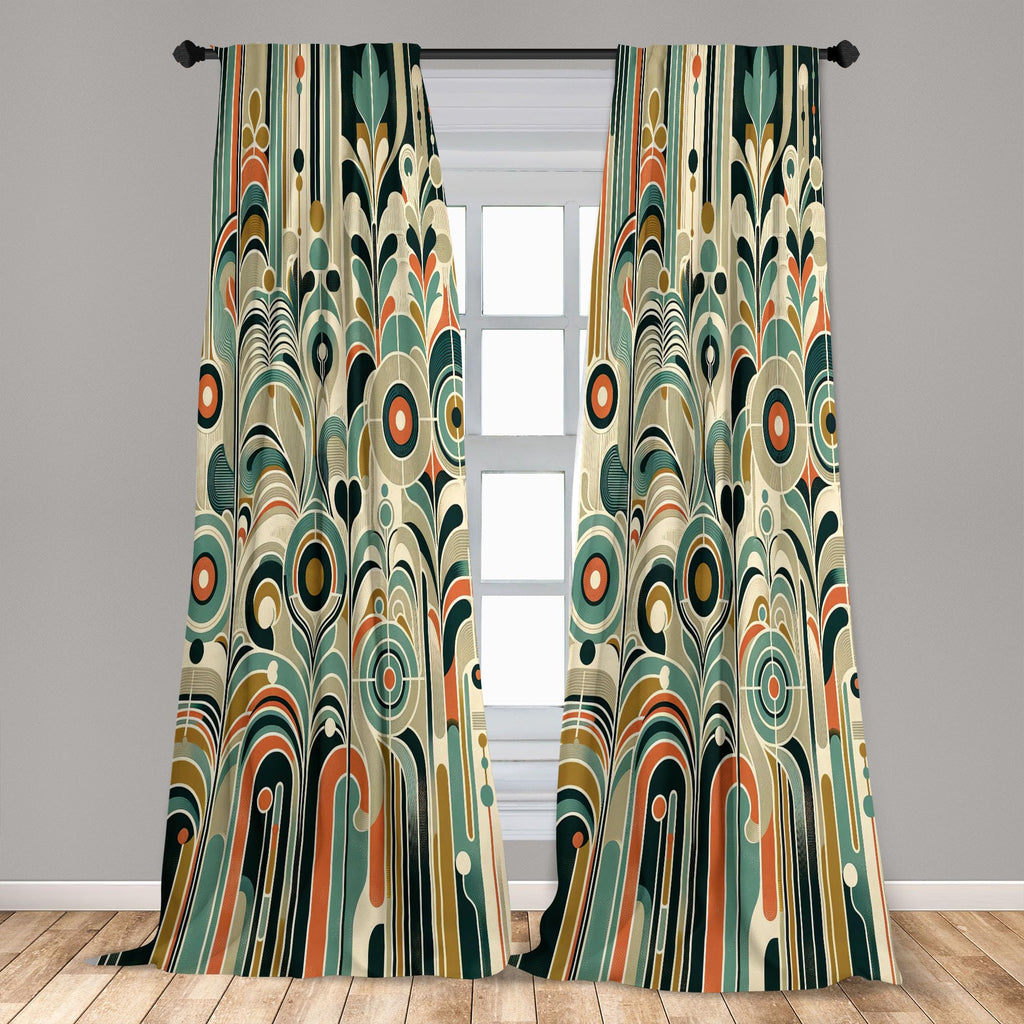Ambesonne Abstract Modern Curtains, Leafy Silhouettes With Roundy Shapes Jumble Geometric Scandi, Window Treatments 2 Panel Set