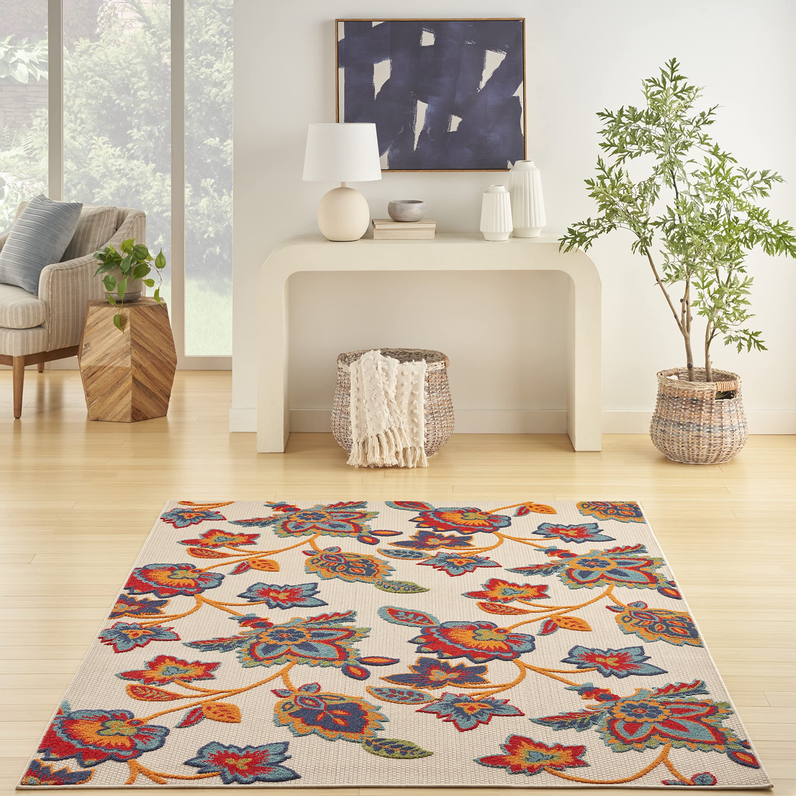 Nourison Aloha Indoor/Outdoor Modern Multicolor 9' X 12' Area Rug, Easy Cleaning, Non Shedding, Bed Room, Living Room, Dining Room, Kitchen (9X12)