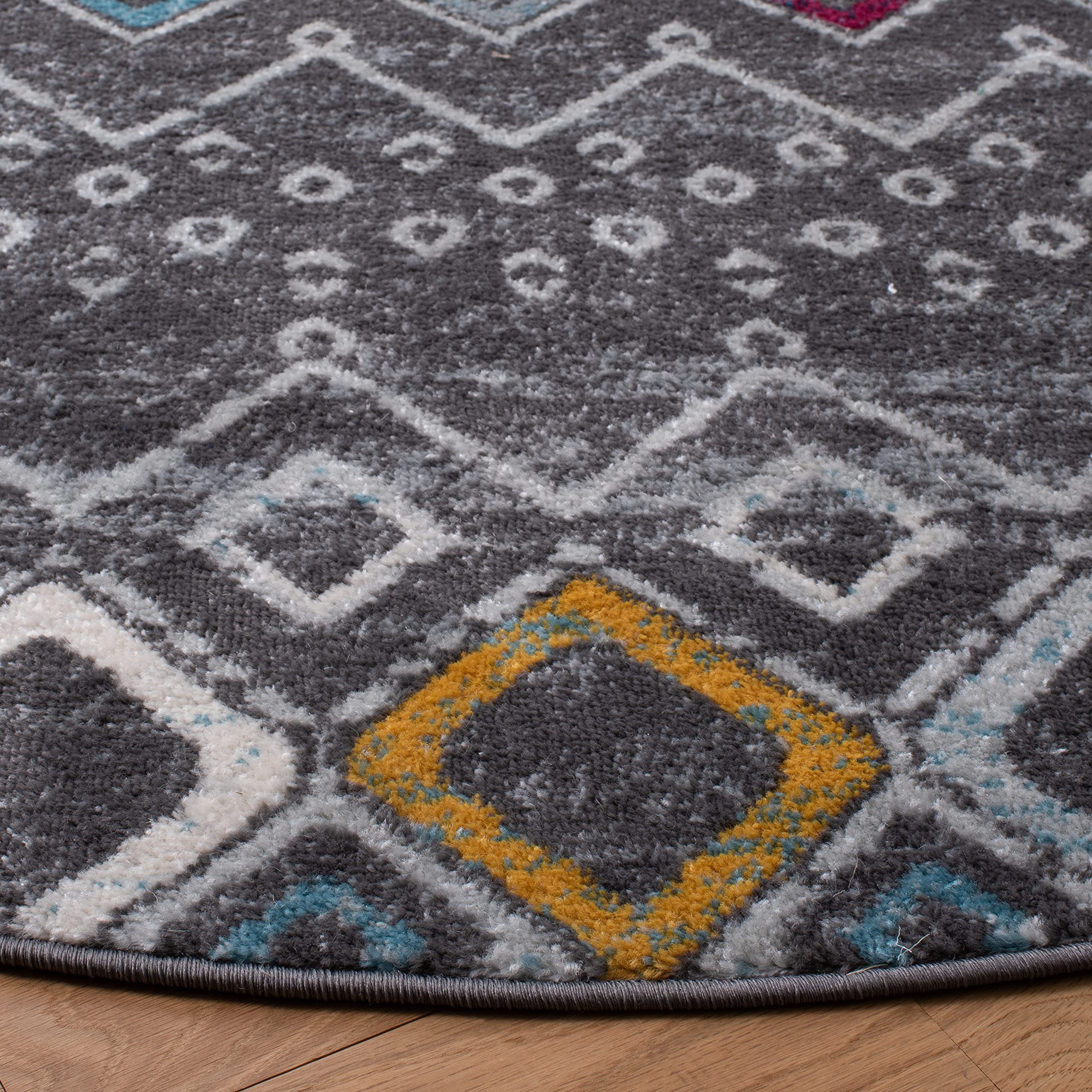 Safavieh Amsterdam Collection 6'7'' Round Dark Grey/Ivory Ams108H Moroccan Boho Non-Shedding Dining Room Entryway Foyer Living R