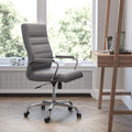 EMMA + OLIVER High Back Gray LeatherSoft Executive Swivel Office Chair with Chrome Frame/Arms