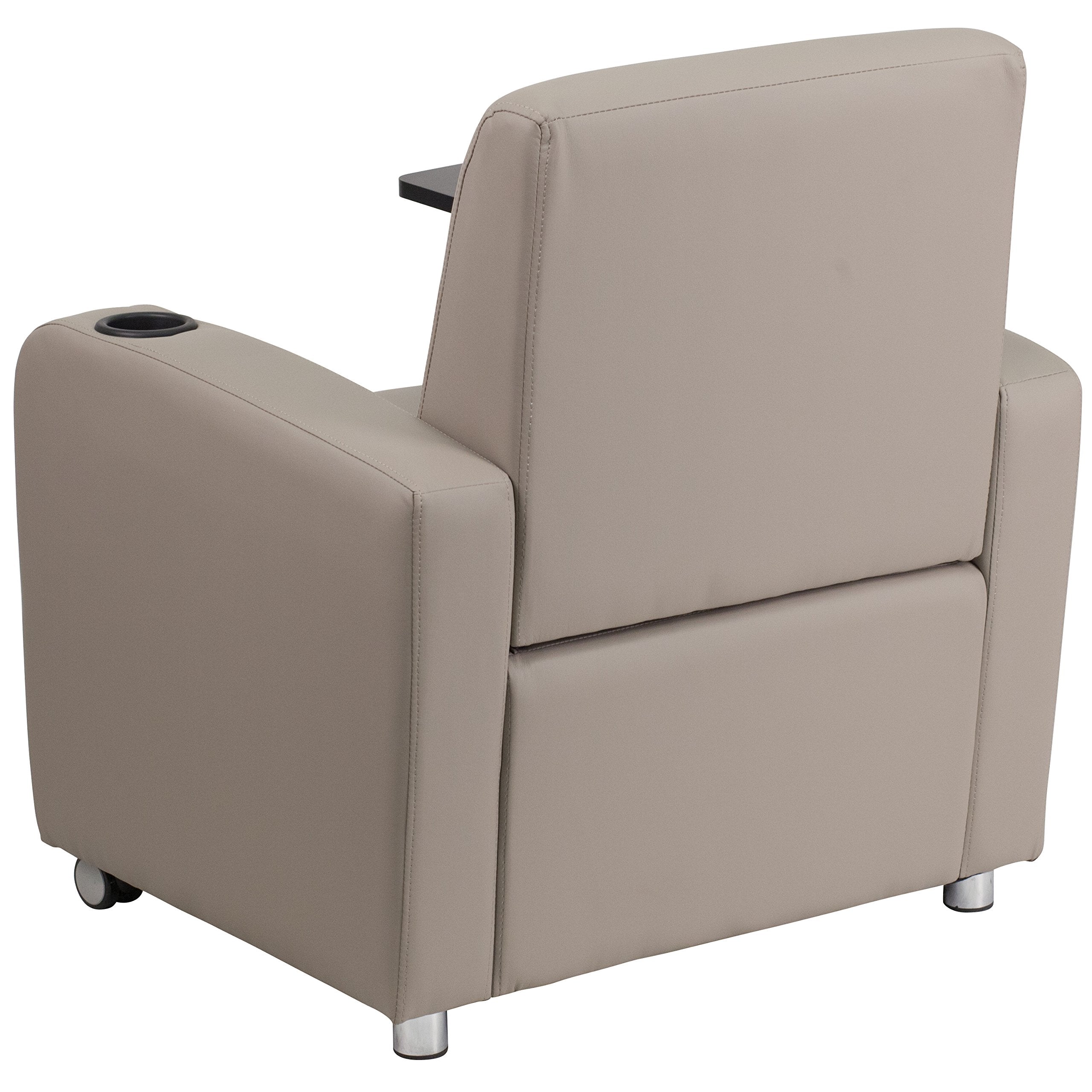 Flash Furniture George Gray Leathersoft Guest Chair With Tablet Arm, Front Wheel Casters And Cup Holder