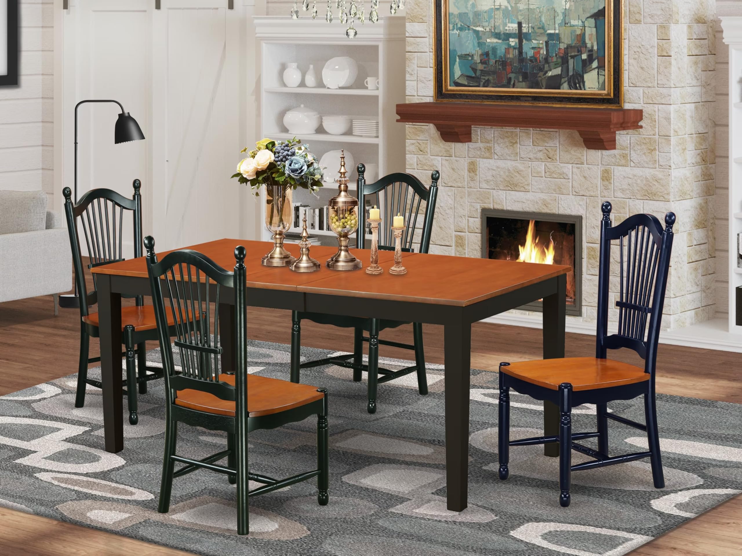 East West Furniture Nido5-Bch-W 5 Piece Dining Room Furniture Set Includes A Rectangle Kitchen Table With Butterfly Leaf And 4 Dining Chairs, 36X66 Inch, Black & Cherry