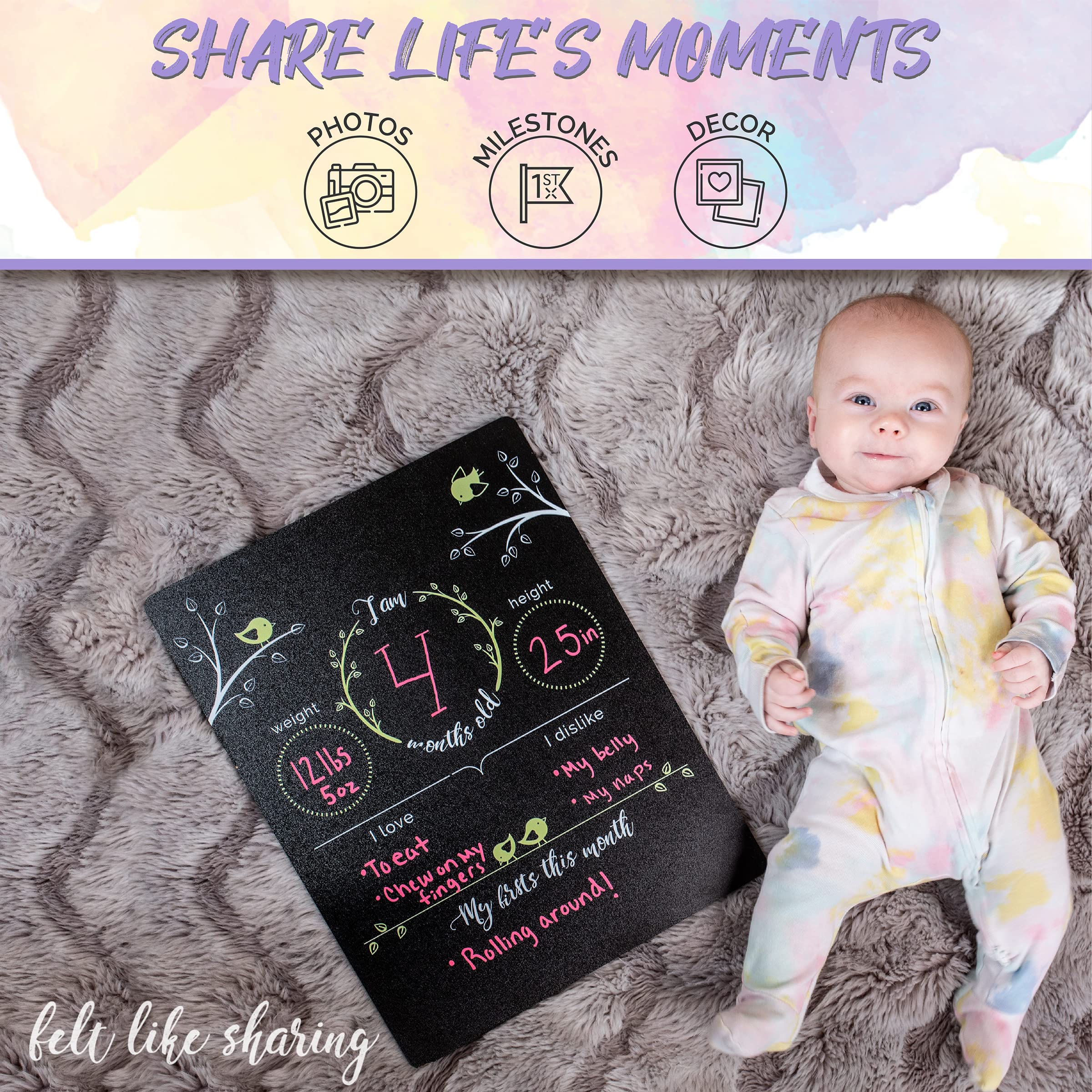 Felt Like Sharing Baby Milestone Chalkboard Sign, Nursery Decor, Baby Message Board - Cute Photo Milestone Board, Baby Growth Ch