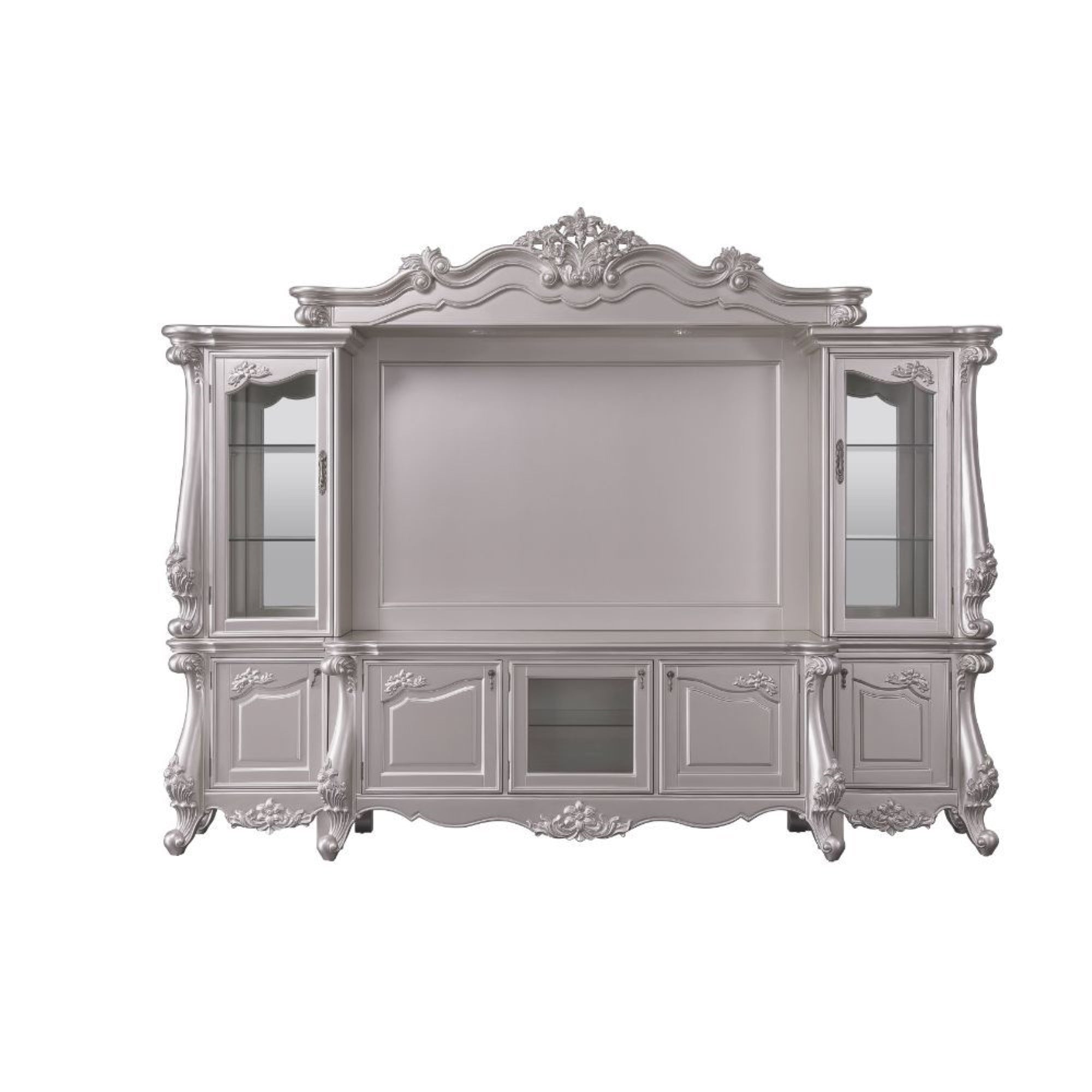 Acme Bently Wooden Entertainment Center with Glass Doors in Champagne Silver