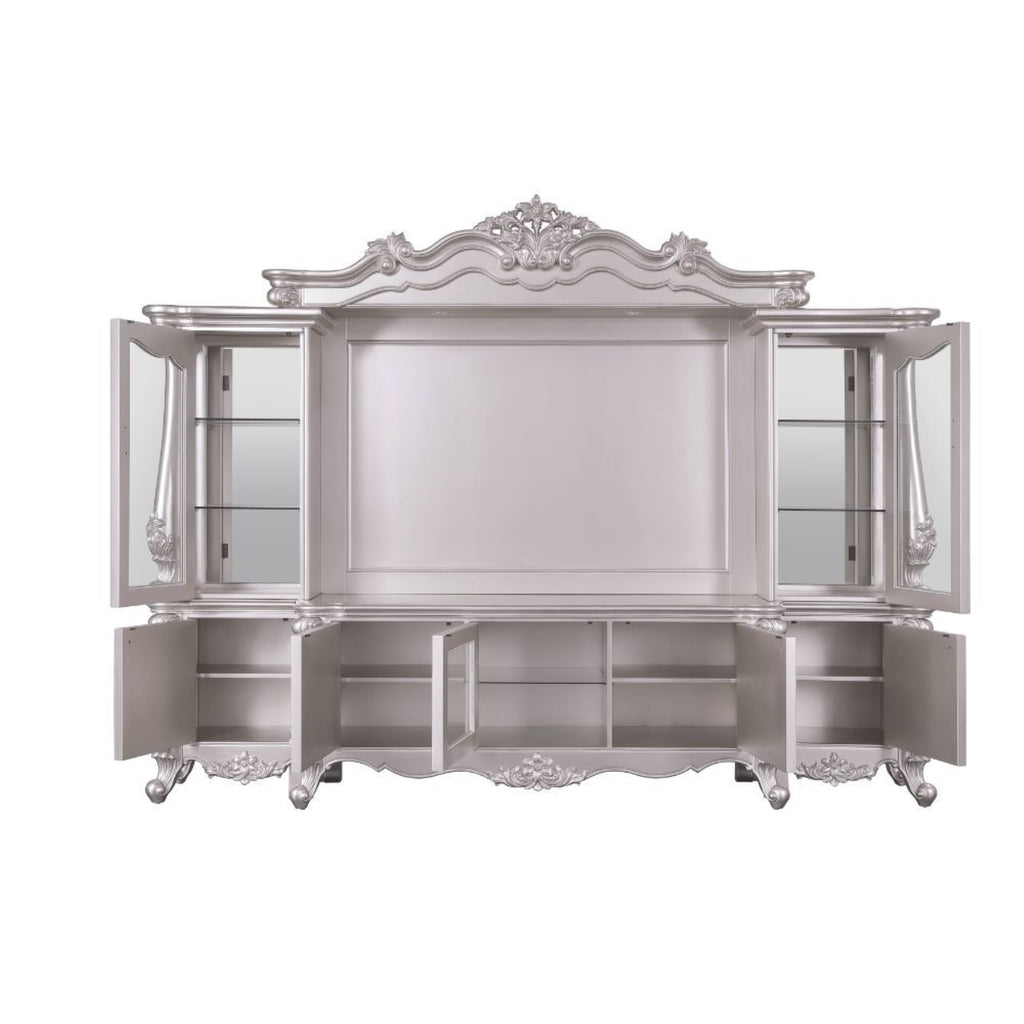Acme Bently Wooden Entertainment Center with Glass Doors in Champagne Silver