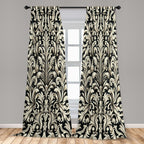 Ambesonne Leafy Art Curtains, Ivory Tone Curlicue Leaves Of Victorian On Beige Tone Back Monochrome, Window Treatments 2 Panel S