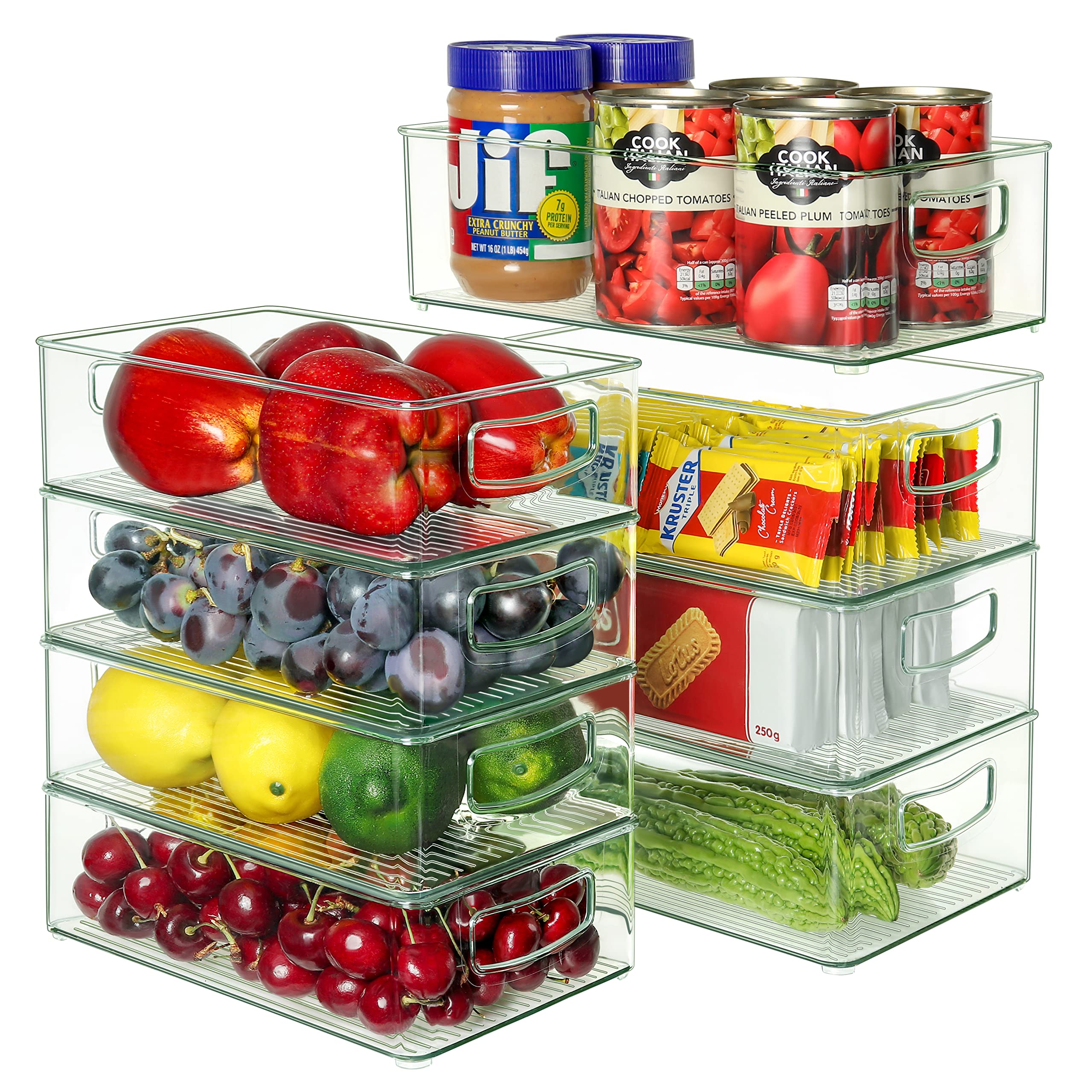 Set of 8 Fridge Organizer, Stackable Refrigerator Organizer Bins with Handle, BPA Free Clear Organizing Containers for Fruit, Pr