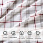 Comfort Spaces Cotton Flannel Breathable Warm Deep Pocket Sheets With Pillow Case Bedding, Queen, Grey/Red Plaid 4 Piece