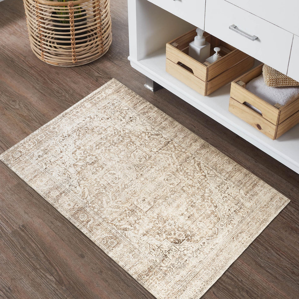 Bileehome Boho Kitchen Rug Washable,2X3 Non Slip Farmhouse Neutral Small Area Rug For Bathroom Bedroom Indoor Entrway Ultra Thin